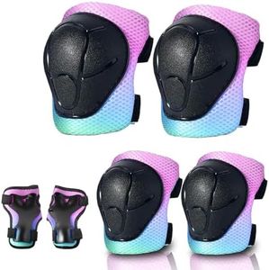 Gradient Color Kids Protective Gear Set Knee Pads for Kids 2-14 Years,W/ Adjustable Strap Kids/Youth Knee Pads Elbow Pads Wrist Guards Set for Inline Roller Skates,Cycling,BMX Bike,Skateboard,Scooter