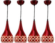 GreyWings Metal Cut Hanging Light Ceiling Pendant Lamp, 6" Small, Red, Pack of 4