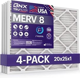 BNX TruFilter 20x25x1 Air Filter MERV 8 (4 Pack) - MADE IN USA – Dust & Pet Defense Electrostatic Pleated Air Conditioner HVAC AC Furnace Filters for Dust, Pet, Mold, Pollen MPR 600 – 700 & FPR 5