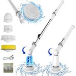 Swtroom Electric Spin Scrubber,2024 New Bathroom Scrubber,Power Shower Cleaning Brush With Retractable Handle & 4 Brush Head,Dual Speed & Usb-C Charging,Shower Scrubber For Bathtub (White/Gray)