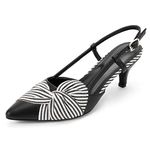 Greatonu Women Shoes Black Striped Bow Tie Kitten Heels Slingback Pointed Toe Dress Pumps Court Shoes Size 6 UK
