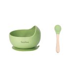 Tony Stark Silicone Unbreakable Baby Bowl & Wood Handle Spoon - Suction Design, Non-Slip, BPA Free, Dishwasher & Microwave Safe (Green, 1 Set)