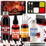 Halloween Fake Blood Kit, Halloween Special Effects Makeup - Washable 58ml and 28ml Artificial Blood, 28ml Blood Spray with Face Body Paint Kit, Realistic SFX Wounds Makeup for Zombie Vampire Cosplay