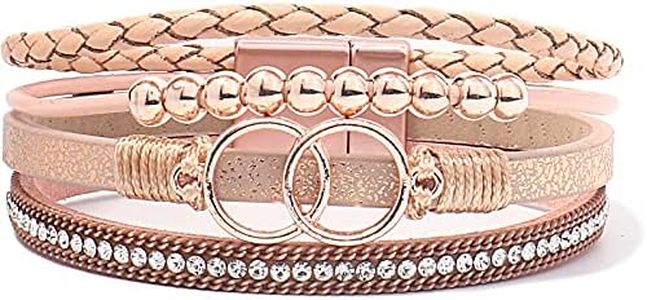 FANCY SHINY Boho Wrap Bracelets Leather Cuff Bangle Gold Beaded Bracelets for Women Stackable Infinity Bracelets Jewelry with Magnetic Clasp, 7 5 inch, Leather, no gemstone