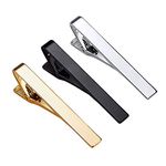 Roctee Tie Clips for Men, 3 Pack Classic Tie Clip Silver Gold Black Necktie Tie Bar Pinch Clips Suitable for Wedding Anniversary Business and Daily Life