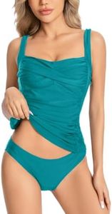 KOKITA Tankini Swimsuits for Women Tummy Control Bathing Suits Halter Ruched Tops Two Piece Swimwear Sets NBlue L