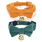 YUDOTE 2 Pack Breakaway Cat Collar with Bow Tie and Bell Adjustable Cute Safety Corduroy Kitten Collar with Removeable Bow,Yellow+Green