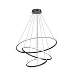 Led Pendant,Dimmable 3 Ring Acrylic Chandelier Lighting Fixture,Black Adjustable Chandeliers Ceiling Light for Kitchen Island Dining Room Living Room Bedroom Foyer Hanging 20+40+60Cm/(7.87+15.7+23.6)