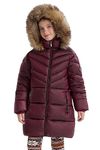 SOLOCOTE Girls Puffer Winter Coat Faux Down Fur Hood Sherpa Lined Heavyweight Water-Resistant Parka Jacket, Wine, 14 Year