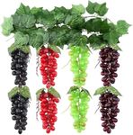 ginojex 8 Bunches Artificial Grapes Fake Fruit with 3 Strands Grape Vines Hanging Plant Leaves Wine Rack Wedding Garden Home Party Decorative