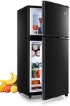 KRIB BLING Mini Fridge With Freezer,3.5 Cu. Ft Compact Refrigerator With 2 Doors,7- Level Adjustable Thermostat, Removable Glass Shelves For Bedroom, Office, Kitchen, Apartment, Dorm, Black