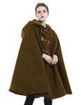 BEAUTELICATE Hooded Cape Coat Wool-Blend Oversized Medieval Cloak Poncho Fashion Overcoat Vintage Outwear Plus Size For Women Autumn Winter(One size, Khaki Green)