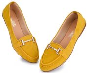 Drip Cross Premium Velvet Design Latest Women Bellies, Ballet Flats Comfortable Soft Stylish Shine Bellies for Women |Belly for Women Stylish - Colour (Yellow, 8)