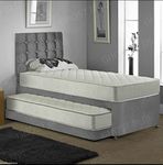 GHOST BEDS Trundle Guest Bed Pull out With Mattresses and Faigo Diamond Headboard (Grey)