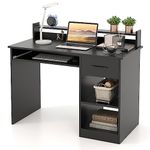 IFANNY Computer Desk, Office Desk with Drawers, Hutch, Keyboard Tray & Adjustable Shelf, Small Desk with Storage, Modern Home Office Desks, Black Desk for Bedroom, Living Room, Study (Black)