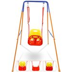 HLC 3 in 1 Swing Set for Toddler, Heavy-Duty Kids Baby Swing Set with Safety Harness, for Garden, Indoor Outdoor Play, Folding Metal Stand & Clear Instruction, Easy to Assemble & Store