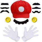 iZoeL Mario Costume Adult Mario Costume Kids Mario Hat Mario Gloves Mario Moustache Mario Outfit Men Women Mario Party Mario Character Costumes Halloween Costume Mario Fancy Dress Boy Girl