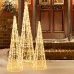 Multigot Set of 3 Lighted Christmas Trees, Festival Cone Xmas Trees with Star Strings, Pre-Lit Decorative Conic Tree Set for Home Office Shop