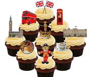 Made4You Union Jack, London Bus, Big Ben etc. Party Pack, Edible Cupcake Toppers - Stand-up Wafer Cake Decorations (Pack of 36)