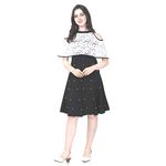 Girls' A-Line Knee Length Dress (Girls Flare midi Black 15-16 yr_Black & White_15-16 Years)