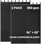 2 Pack Large Sound Dampening Blankets - 96" x 80" Heavy Duty 850GSM Acoustic Blankets for Studio Soundproofing, Noise Reduction in Rooms, Home Theaters | Grommets for Easy Hanging, Light Blocking