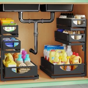 Under Sink Organizer, 2-Pack 3-Tier Pull Out Cabinet Organizers and Storage