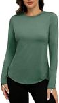 PINSPARK Sun Shirt Women Long Sleeve SPF 50 Hiking Shirts Cooling Crew Neck Workout Tops with Thumbholes, Dark Green L