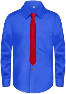 MagicSite Boys Husky Fit Dress Shirt Set with Tie Kids Dark Blue Long Sleeve Button-Down Shirt Size 12
