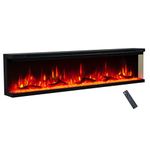 FLAMEKO Leura 183cm/70" 3-Sided Panoramic View Electric Fireplace or Recessed, 9 Colour LED Flame Effect, TV Safe Media Wall Fire, 2 Heat Settings 900-1800W, Remote, Logs & Crystals Included