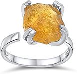 Natural raw citrine gemstone adjustable finger ring with white gold over 925 sterling silver, perfect November birthstone gift for her, Uniquelan Jewelry (citrine)