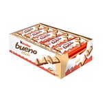 KINDER BUENO White Chocolate and Hazelnut Cream Candy Bars, 20 Packs, 2 Individually Wrapped Bars Per Pack (20 x 39g)