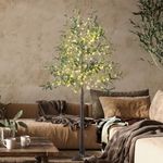 Lightshare Lighted Olive Tree with Fruit 6FT 200L Artificial Plant with Warm White Fairy Lights for Indoor Outdoor Home Party Wedding Decoration