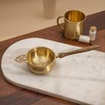 Veda Essentials. Handcrafted Brass and Wood Tea Strainer - Elegant and Functional Kitchen Accessory