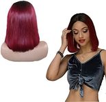 Human Hair Bob Wig Red 4x4 Lace Closure Wig 1b99j Wig Remy Human Hair 2 Tone Hair Wig Ombre Red Straight Human Hair Wig Lace Fornt Wig 150 Density Virgin Human Hair Burgundy 12 "