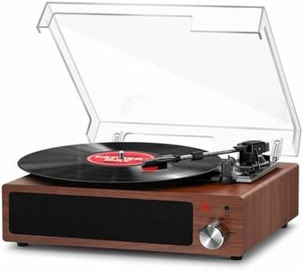 Record Player, FYDEE Vinyl Record Player with Speakers Vintage Turntable for Vinyl Records, Belt-Drive 3-Speed 33/45/78 RPM LP Vinyl Player, Supports Headphone Jack, AUX IN, RCA Output - Walnut