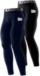 SILKWORLD Men's Compression Pants Pockets Cool Dry Athletic Leggings Baselayer Sports Running Tights (Pack of 2), 2 Pack_Black+Dark Navy Blue, XX-Large