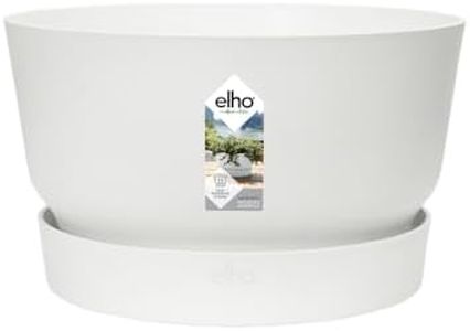 Elho Greenville Bowl - Plastic Flower Pot with Saucer - Lightweight Planter Pot - Ideal for Indoor & Outdoor Planting - Flower Pot for Garden & Patio - White, 33 cm