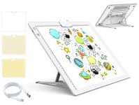 A3 Wireless Light Pad for Diamond Painting, QENSPE Rechargeable Battery Powered LED Light Board, 3 Color Modes and 6 Levels Brightness Dimmable Tracing Light Box A3 Light Copy Pad with Stand (White)