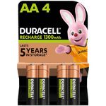 Duracell AA Rechargeable Batteries (Pack of 4), 1300 mAh NiMH, 2000 cycles, pre-charged, Long Lasting Power with a 0% plastic 100% recyclable packaging