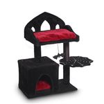 Gothic Cat Tree - 28in Halloween Cat Tree with Regal Throne Bed, Spacious Cat condo, Spooky Hanging Bat and Durable Sisal Scratching Post - Goth Cat Tree for Majestic Rest