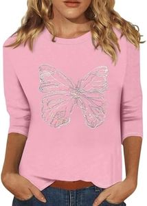 Quarter Sleeve Tops for Women Cute Sunflower Dandelion Prints 3/4 Length Sleeves Tops for Women Crewneck Plus Size Summer Elbow Length Sleeve Blouse Three-Quarter-Sleeve Top Woman