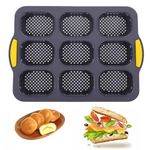 MUJUZE Mini Loaf Pans for Baking, 9 Cavity French Bread Pan, Nonstick & Heat Resistant Mini Baking Pan for Bread, Household Baguette Pans for Baking, Sub Bread Pan, Hamburger Bun Pan