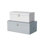 American Atelier Daven Decorative Metal Box Trunks | Set of 2 | Vintage Style Storage with Loop Closures | Space Saving Organizer for Home Toy Box, College Dorm, & Office Use (Soft Blue & White)