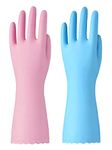 Bamllum 2 Pairs Reusable Cleaning Gloves - Latex Free Kitchen Cleaning Gloves with Cotton Liner- Household Dishwashing Gloves, Non- Slip Waterproof (Large, Blue+Pink)