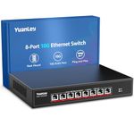 YuanLey 8-Port 10G Ethernet Switch, 8 x 10Gbps RJ45 Ports, Support 10G/5G/2.5G/1G/100Mbps Speed Auto-Negotiation, 160Gbps Switching Capacity, Unmanaged Switch Rackmountable, Plug and Play