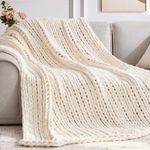 Negwoo Chunky Knit Throw Blanket, 40''*50'' Knitted Throw Blankets for Bed Couch, Handmade Thick Cream Crochet Blanket Cozy Big Thich Blanket, Machine Washable Cute Comfy Blanket for Home Decor