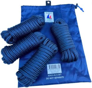 Seadaco - Boat Dock Lines & Rope - 4 Pack - 10mm x 4.5m - Double Braided Dock Line - 3/8 x 15ft - 30cm Eyelet - Boat Ropes for Docking with Loop - Boat Accessories - Marine Rope - Mooring Lines