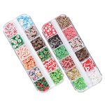 HEALLILY Nail Art Slices 2 Boxes Christmas 3D Nail Art Polymer Clay Slices Nail Art Tips Decoration Nails Stickers Cellphone Decorations