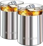 KEEPEE Whiskey Glasses Set of 2 - Vacuum Insulated Tumbler with Removable Glass Insert - Cocktail Glasses - Old Fashioned Lowball Glass for Margaritas, Bourbon, Martini, Wine, 10oz (Stainless Steel)