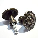 8 Pcs Round Bronze Knobs Antique Drawer Handles Vintage Floral Pulls Decorative Retro Single Hole Hardware for Furniture Cabinet Cupboard Dresser Closet (Diameter:31mm, Height:25mm)